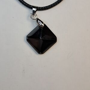 Diamond Shaped Smoky Quartz Gemstone Necklace (Silvertone)